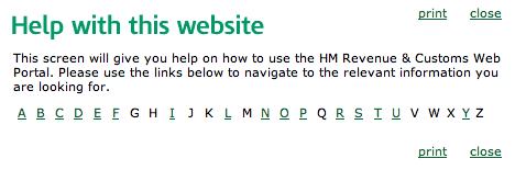 HMRC account area help pop up